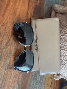 Burberry Black Lens Aviator Sunglasses with Tan Case